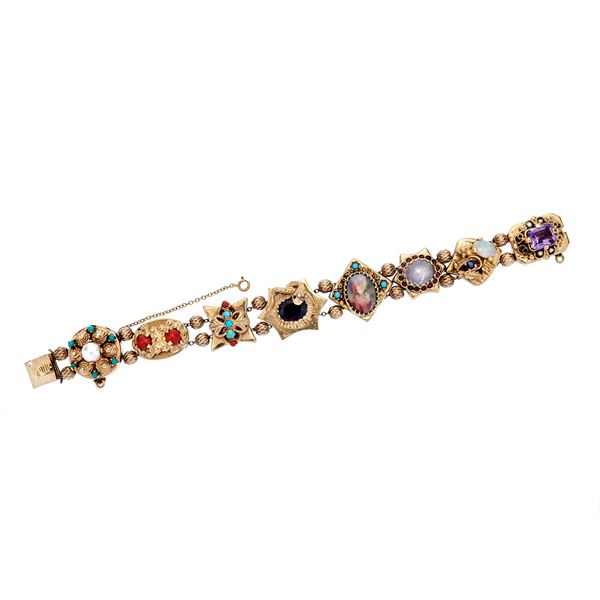 Bracelet with stones, coral, opal and pearl  - Auction Gioielli del Novecento e Orologi - Curio - Casa d'aste in Firenze