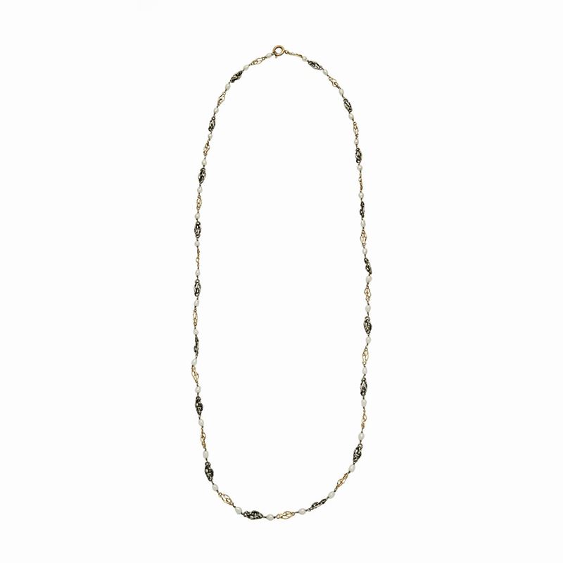 Collana in Oro Giallo, Argento e Perle