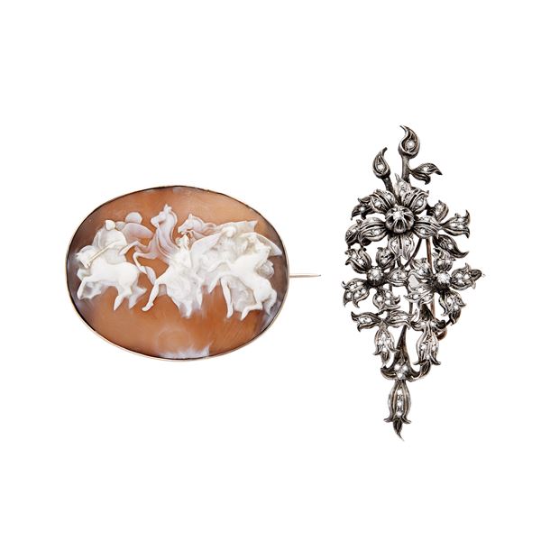 Cameo brooch and with diamonds brooch