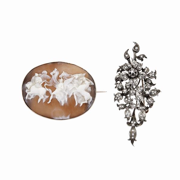 Cameo brooch and with diamonds brooch