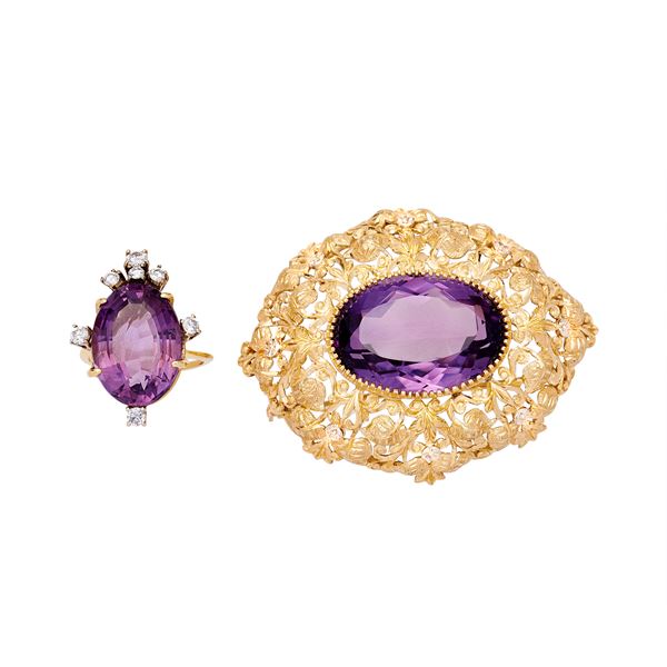 Brooch and Ring with Amethyst