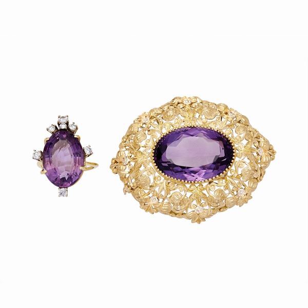 Brooch and Ring with Amethyst
