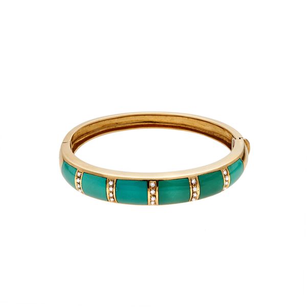 Rigid bracelet with turquoise enamel and diamonds