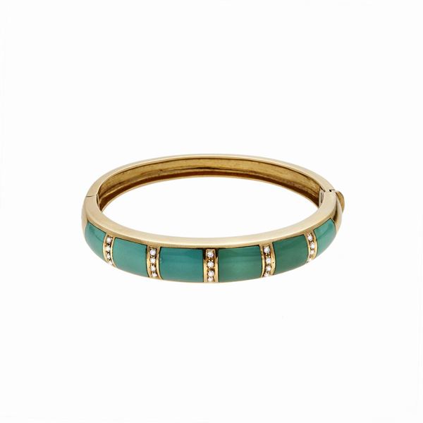 Bracciale rigido con smalto turchese e diamanti  - Asta Gioielli del Novecento e Orologi - Curio - Casa d'aste in Firenze