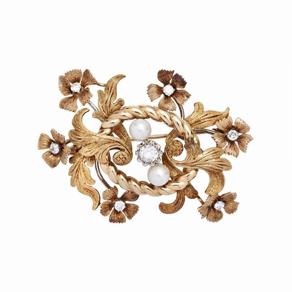 Spilla con diamanti e perle
