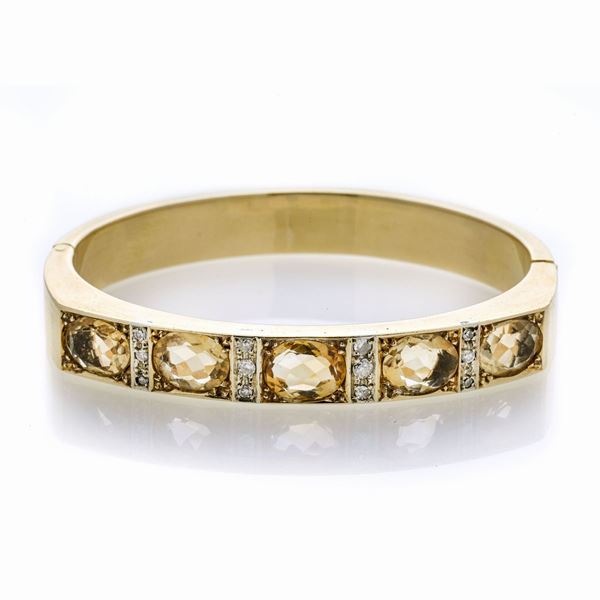 Bracciale rigido con quarzi citrini e diamanti