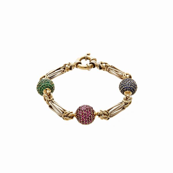 Bracciale con smeraldi, zaffiri e rubini  - Asta Gioielli del Novecento e Orologi - Curio - Casa d'aste in Firenze