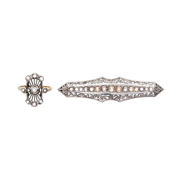 Finger Brooch and ring with diamonds