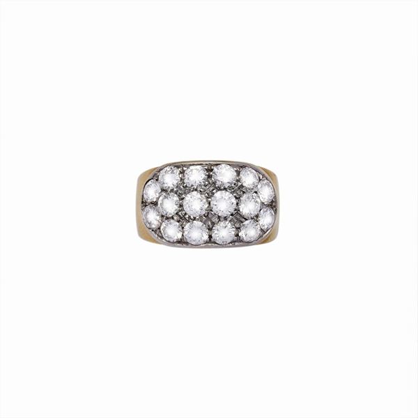 Anello a fascia in oro giallo e diamanti