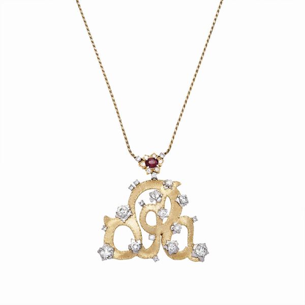 PAOLO PENCO : Pendente con rubino e diamanti Paolo Penco  - Asta Gioielli del Novecento e Orologi - Curio - Casa d'aste in Firenze