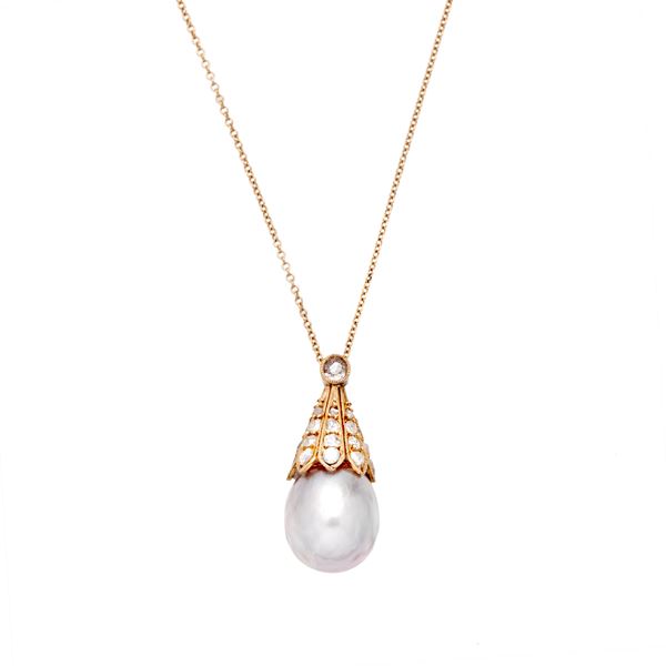 Pendant with natural pearl and diamond  - Auction Gioielli del Novecento e Orologi - Curio - Casa d'aste in Firenze