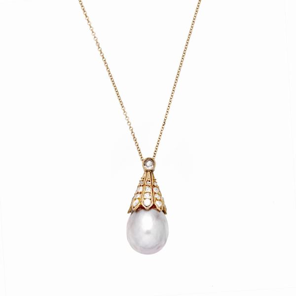 Pendant with natural pearl and diamond  - Auction Gioielli del Novecento e Orologi - Curio - Casa d'aste in Firenze