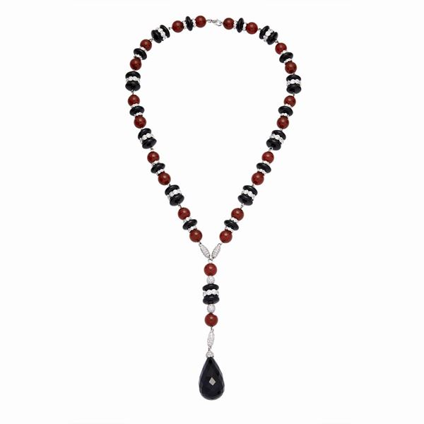 Collana con diamanti, onice e corniola  - Asta Gioielli del Novecento e Orologi - Curio - Casa d'aste in Firenze
