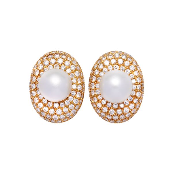 Pair of earrings with diamonds and pearls  - Auction Gioielli del Novecento e Orologi - Curio - Casa d'aste in Firenze