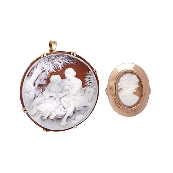 Cameo brooch and ring with cameo