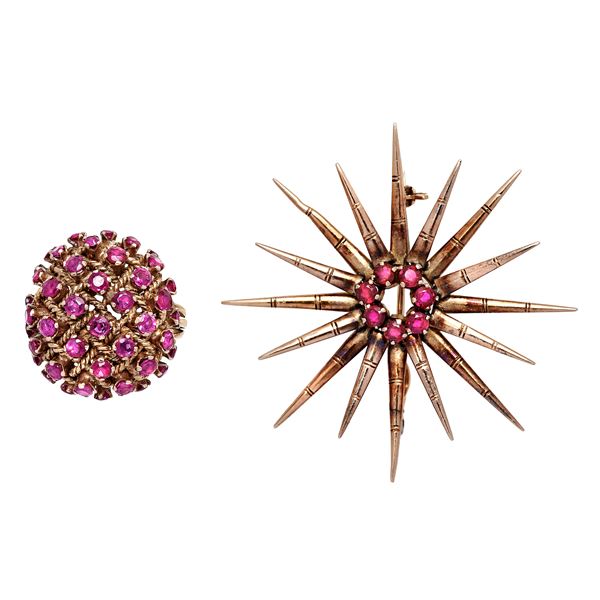 Wind Rose brooch with rubies and ring with rubies