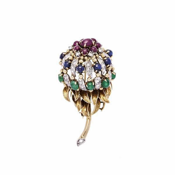 Spilla Tutti Frutti  - Asta Gioielli del Novecento e Orologi - Curio - Casa d'aste in Firenze