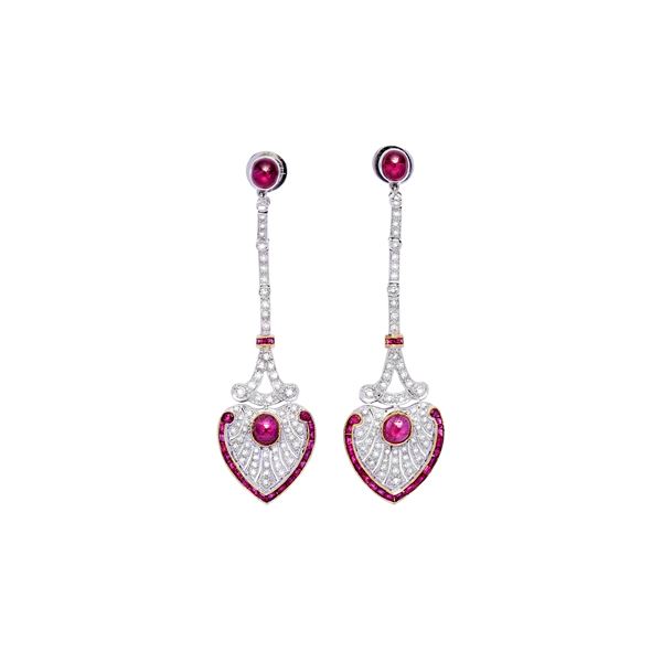 Pair of earrings with rubies and diamonds