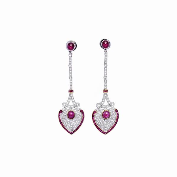 Pair of earrings with rubies and diamonds  - Auction Gioielli del Novecento e Orologi - Curio - Casa d'aste in Firenze