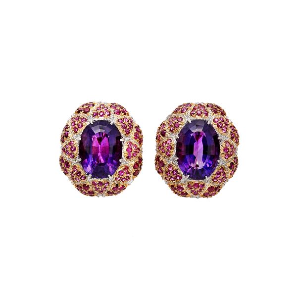 BUCCELLATI - Pair of earrings with amethyst and rubies Buccellati