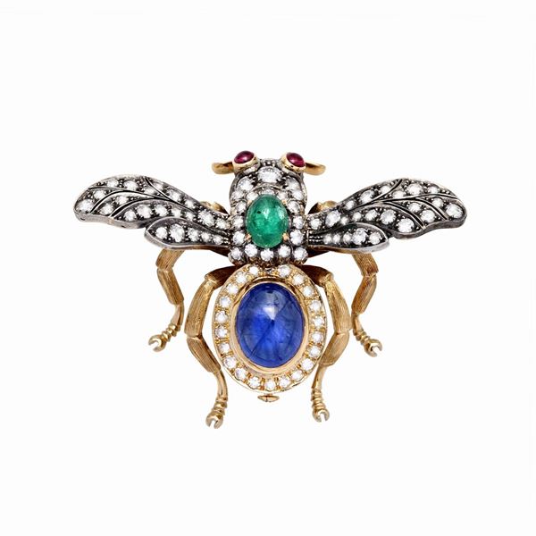 Brooch with emerald, sapphire and diamonds  - Auction Gioielli del Novecento e Orologi - Curio - Casa d'aste in Firenze