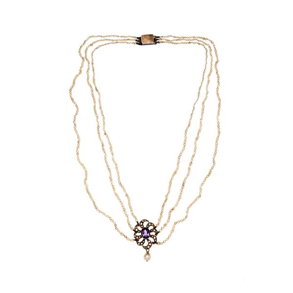 Necklace with micro-pearls and amethyst  - Auction Gioielli del Novecento e Orologi - Curio - Casa d'aste in Firenze