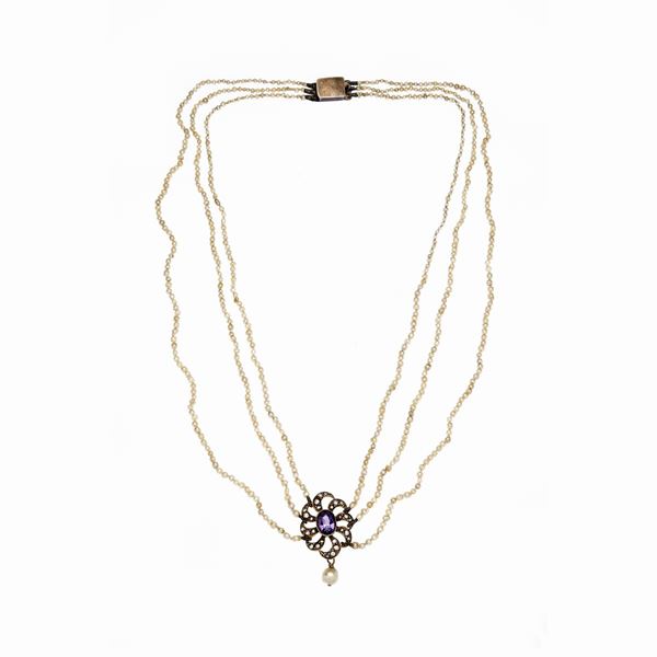 Collana con microperle e ametista