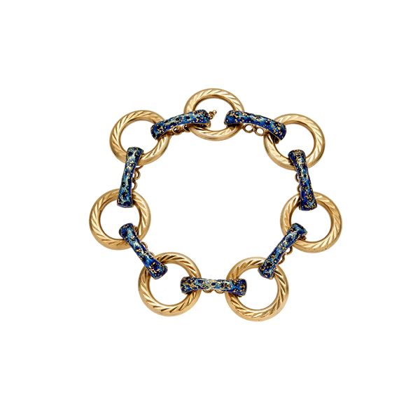 UNOAERRE : Bracelet in yellow gold and blue enamel UNOAERRE  - Auction Gioielli del Novecento e Orologi - Curio - Casa d'aste in Firenze
