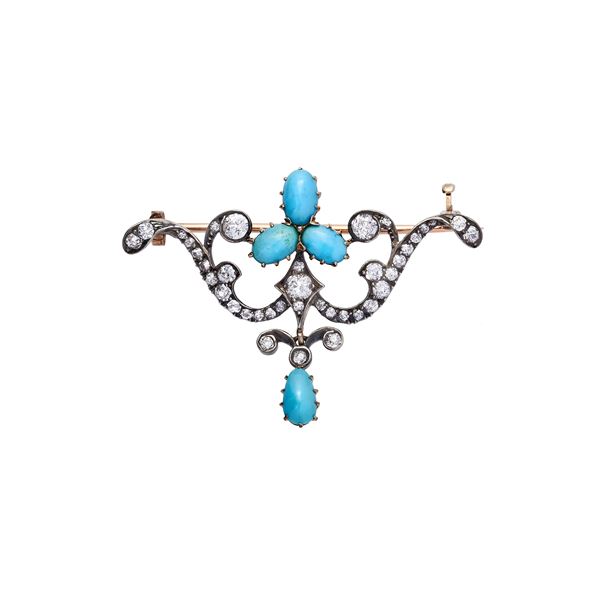 Brooch with diamonds and turquoise