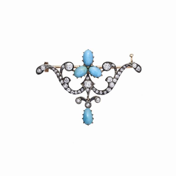 Spilla con diamanti e turchesi