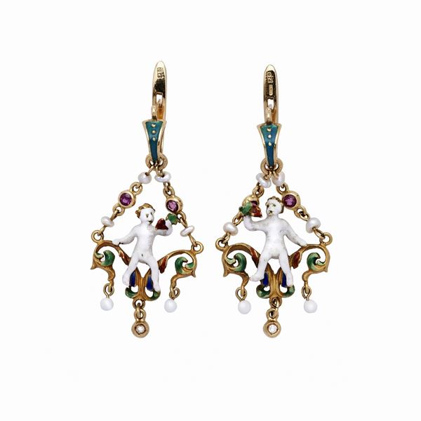 Pair of Earrings with enamels