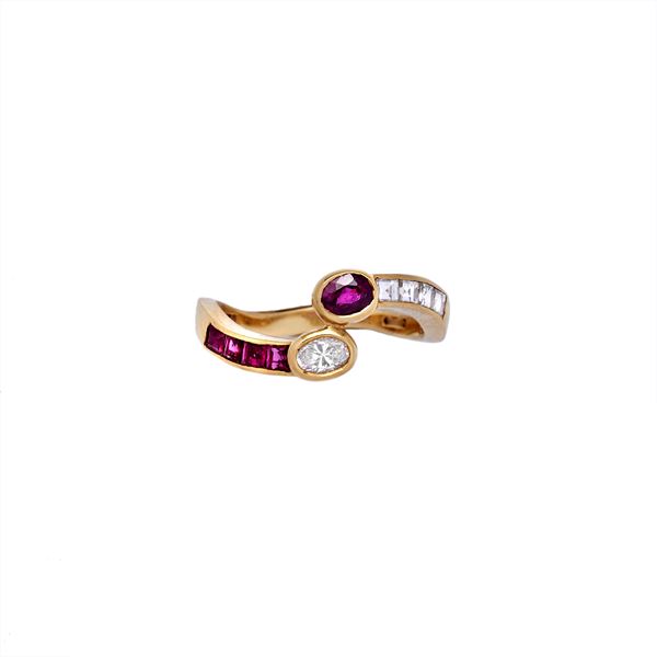 Contrary ring with diamonds and rubies