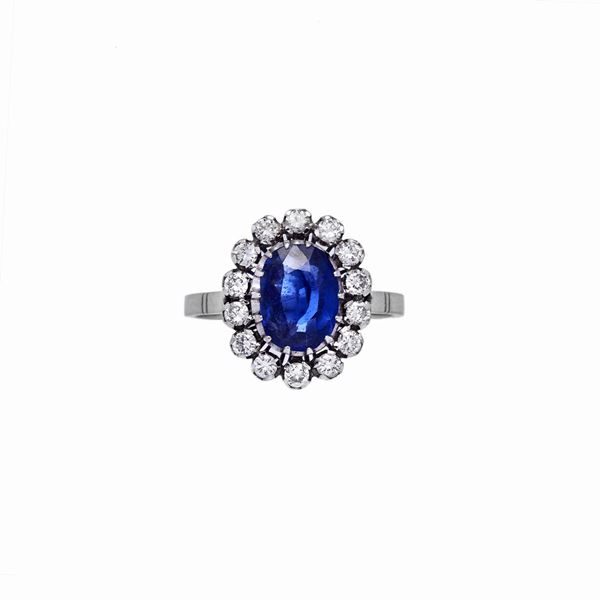 Anello Margherita con diamati e zaffiro