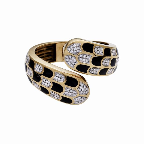 Bracciale rigido con smalto e diamanti