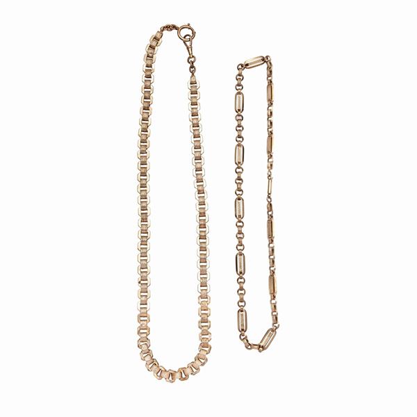 Lot of two watch chain in low titer gold  - Auction Gioielli del Novecento e Orologi - Curio - Casa d'aste in Firenze
