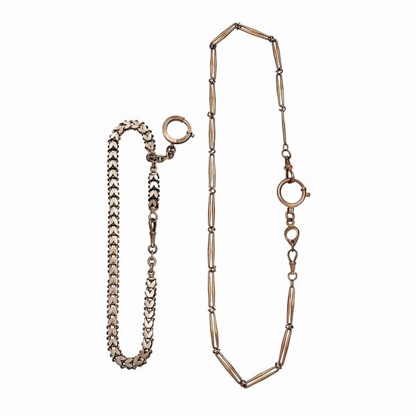 Lot of two watch chains in low titer gold  - Auction Gioielli del Novecento e Orologi - Curio - Casa d'aste in Firenze