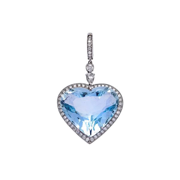 Heart shaped diamonds with aquamarine  - Auction Gioielli del Novecento e Orologi - Curio - Casa d'aste in Firenze
