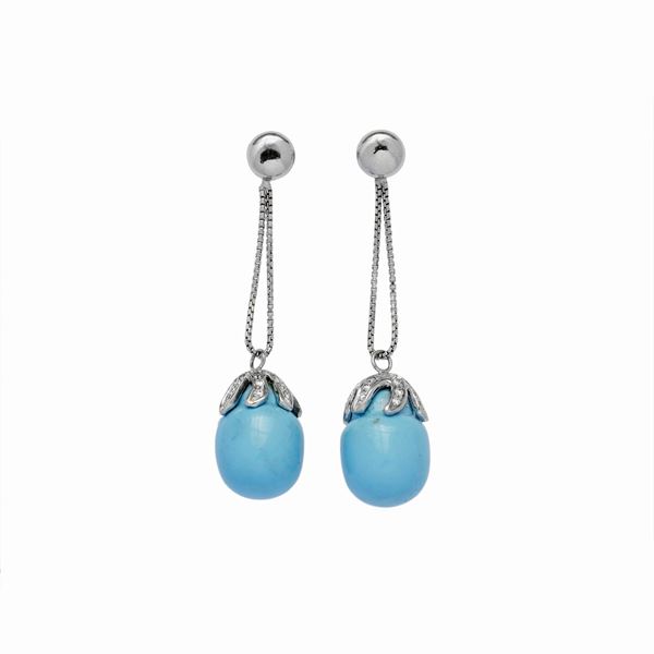 Pair of earrings with diamonds and turquoise  - Auction Auction of Antique Jewelry, Modern and watches - Curio - Casa d'aste in Firenze