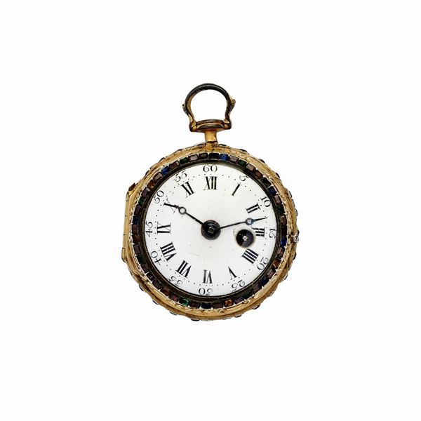 Orologio da tasca in oro e pietre colorate