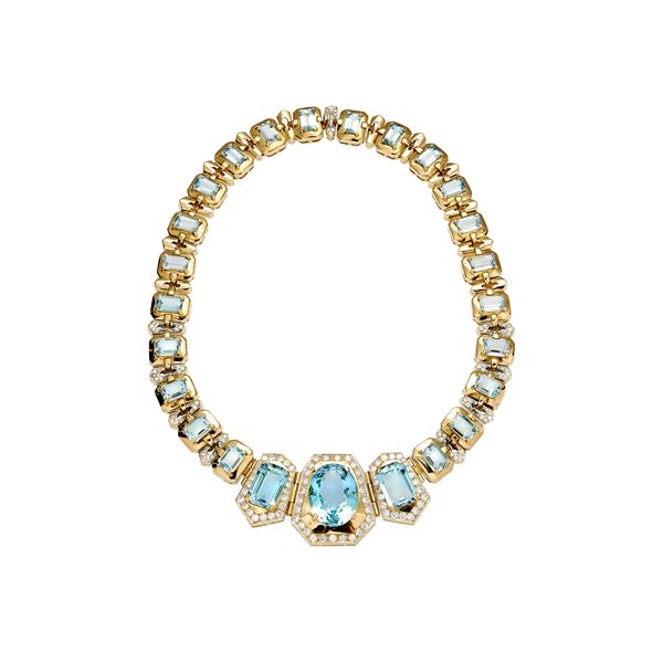 Collier con diamanti e topazi azzurri  - Asta Gioielli Antichi, Moderni, di Design e Orologi - Curio - Casa d'aste in Firenze
