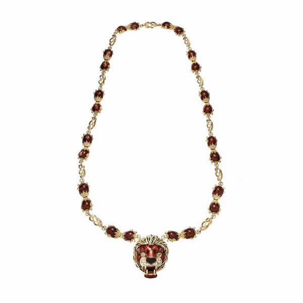 Importante collana Leone con smalti, smeraldi e diamanti Frascarolo  - Asta Gioielli del Novecento e Orologi - Curio - Casa d'aste in Firenze
