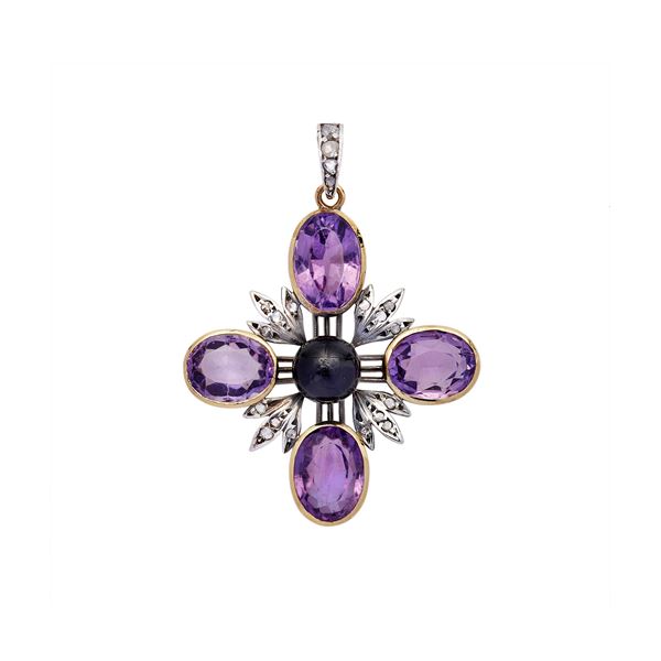 Cross with diamonds, onyx and amethyst