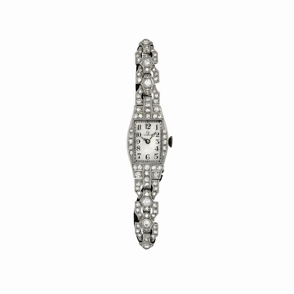 OMEGA - Bracciale Orologio in platino e diamanti Omega