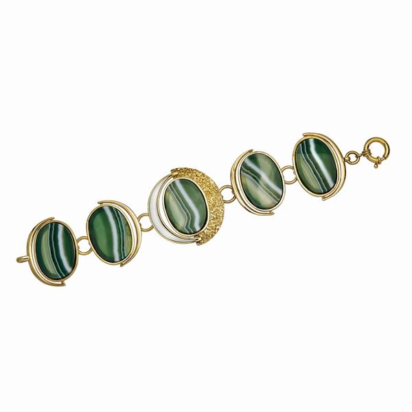 GIORGIO FACCHINI - Bracciale "Forme Dinamiche" in oro giallo e agata bianca e verde Giorgio Facchini
