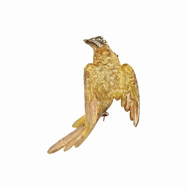 Spilla in oro giallo e microperle