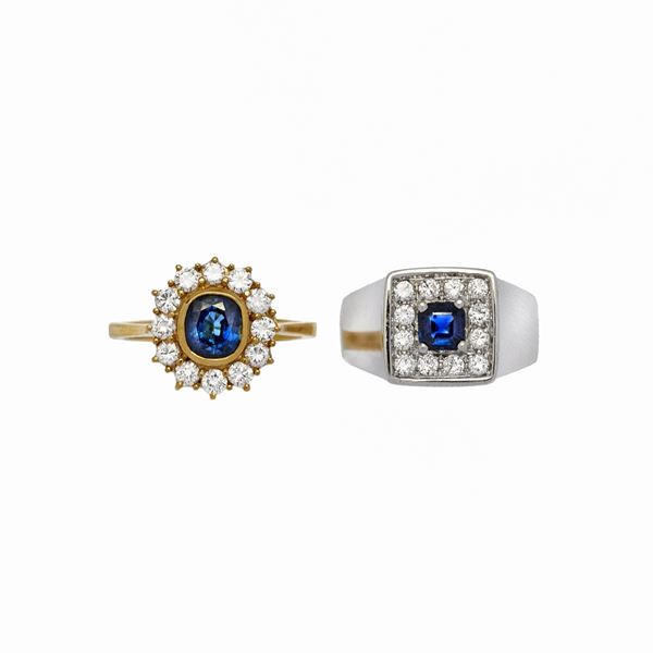 Lot of two rings with diamonds and sapphire