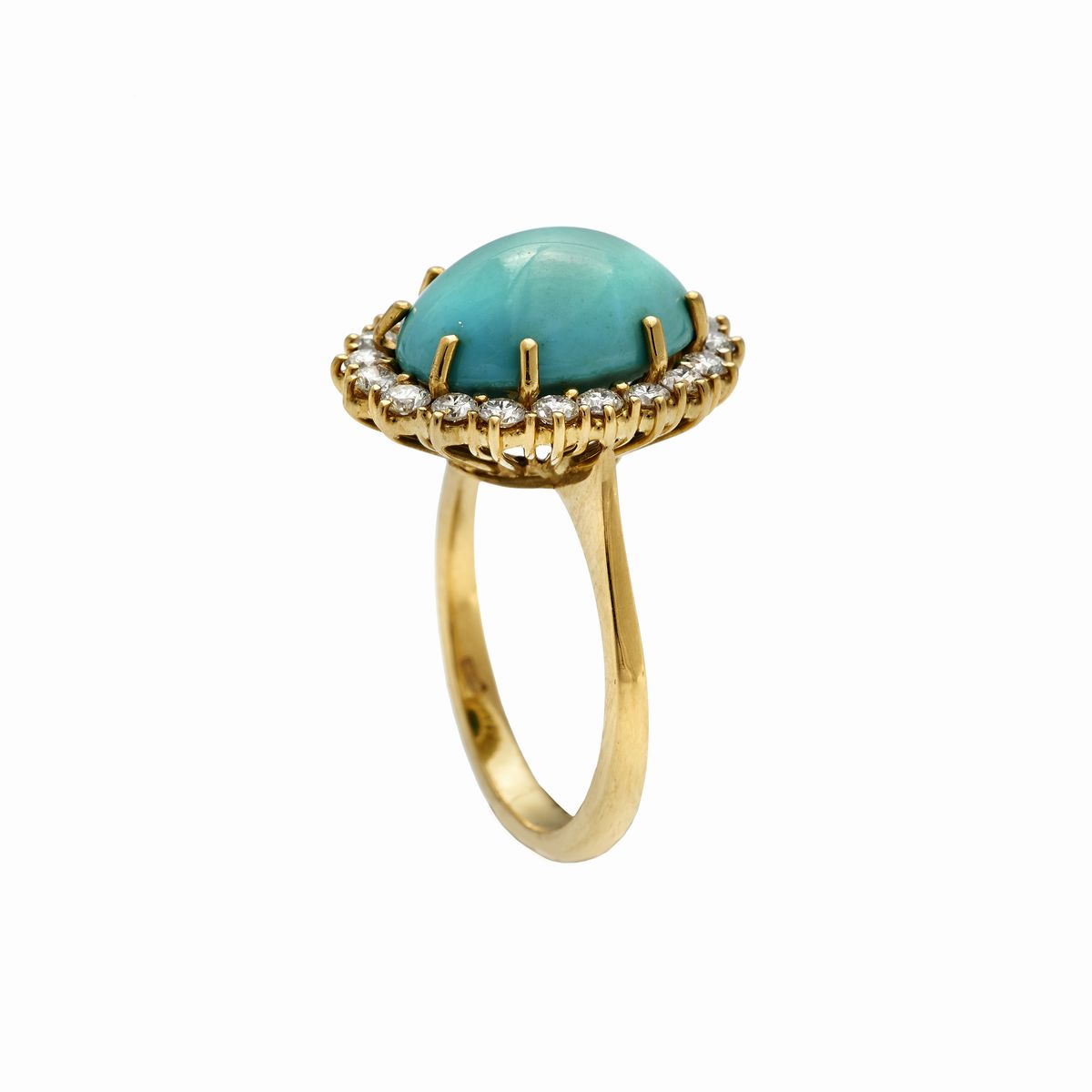 Anello in Oro Giallo, Diamanti e Turchese