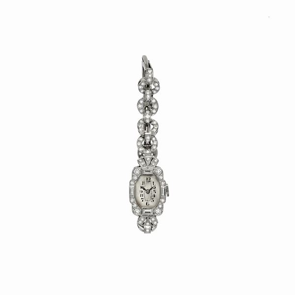 Bracciale orologio in platino e diamanti