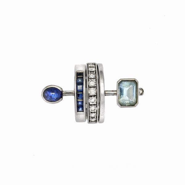 Composè ring in white gold, diamonds, aquamarines and sapphires
