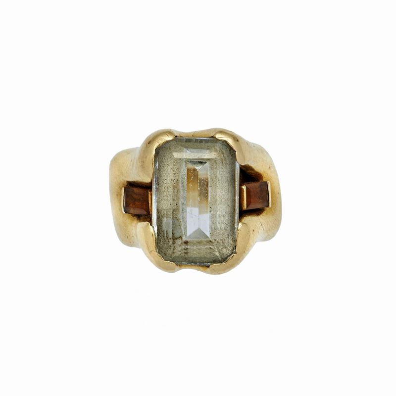 Anello in Oro Giallo, Topazio e Acquamarina